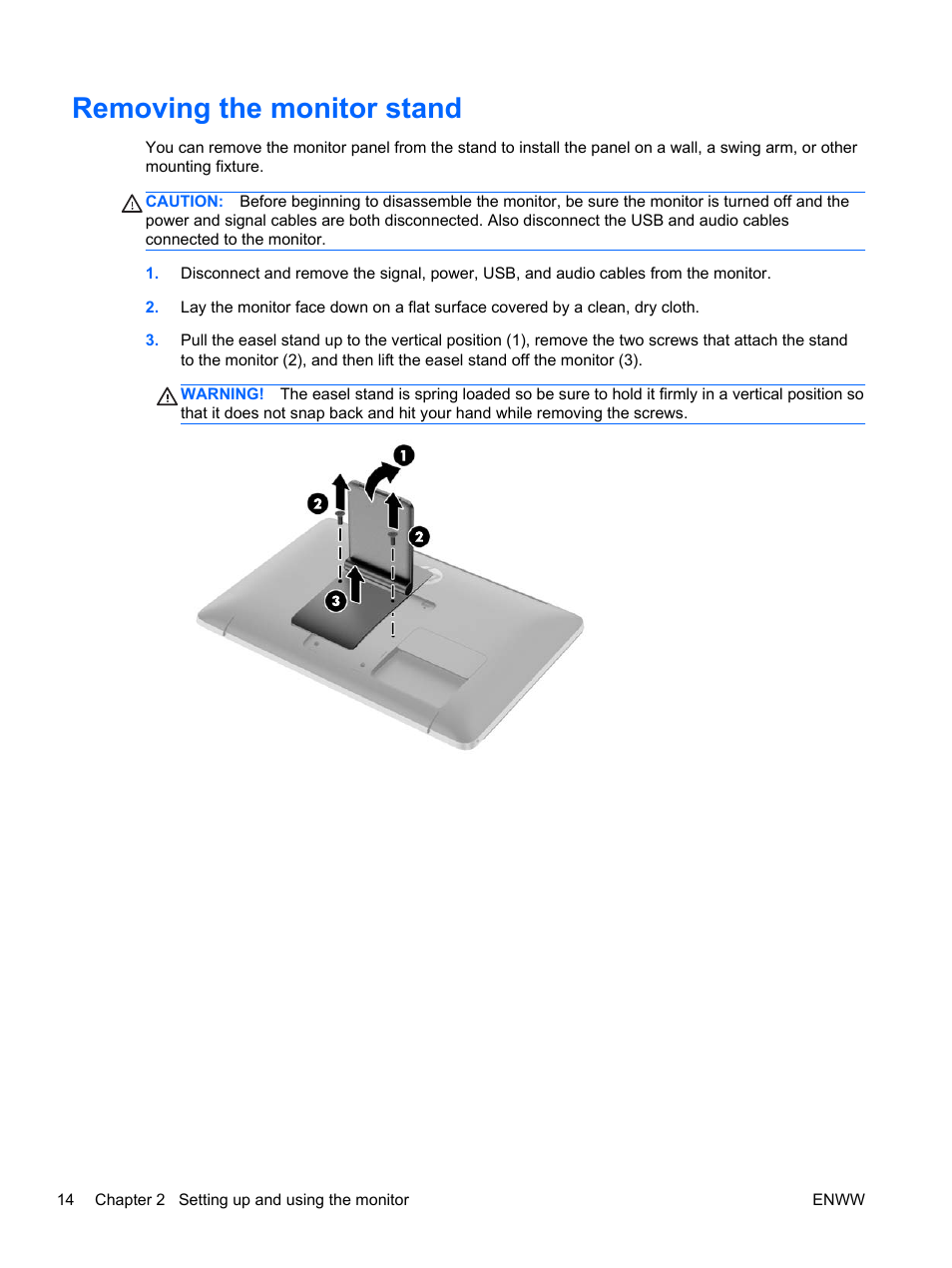 Removing the monitor stand | HP Pavilion 23tm 23-inch Diagonal Touch Monitor User Manual | Page 20 / 26