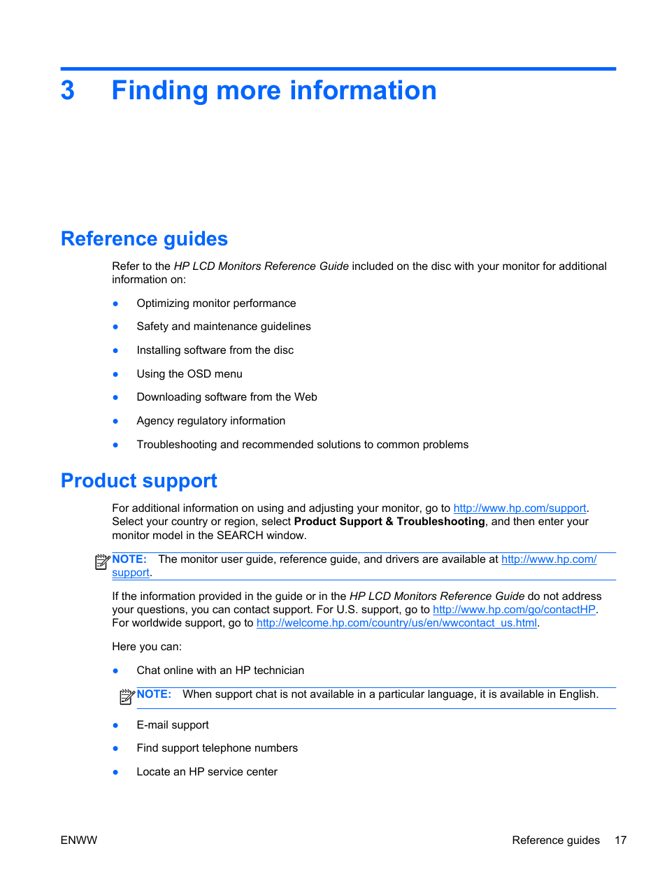 Finding more information, Reference guides, Product support | 3 finding more information, Reference guides product support, 3finding more information | HP Pavilion 23tm 23-inch Diagonal Touch Monitor User Manual | Page 23 / 26