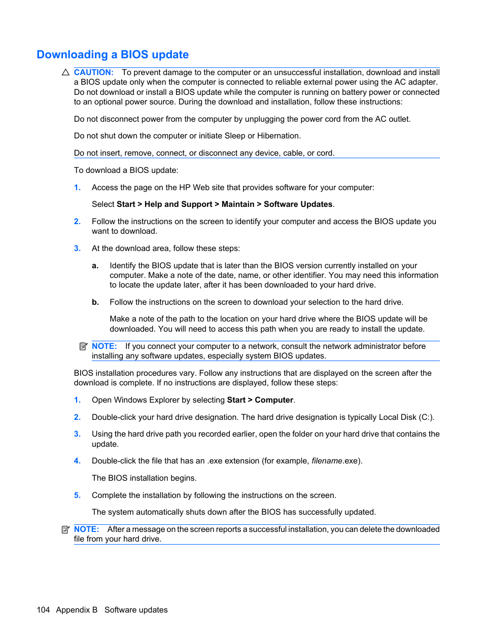 Downloading a bios update | HP G62-a21EZ Notebook PC User Manual | Page 114 / 126