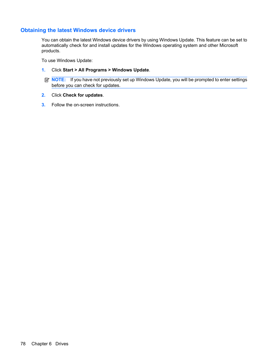 Obtaining the latest windows device drivers | HP G62-a21EZ Notebook PC User Manual | Page 88 / 126