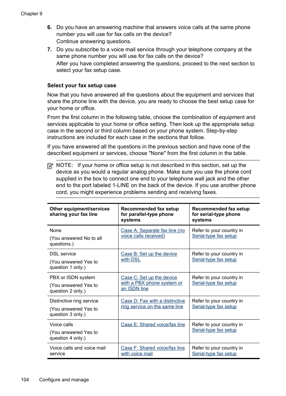 Select your fax setup case | HP Officejet Pro L7380 All-in-One Printer User Manual | Page 108 / 245