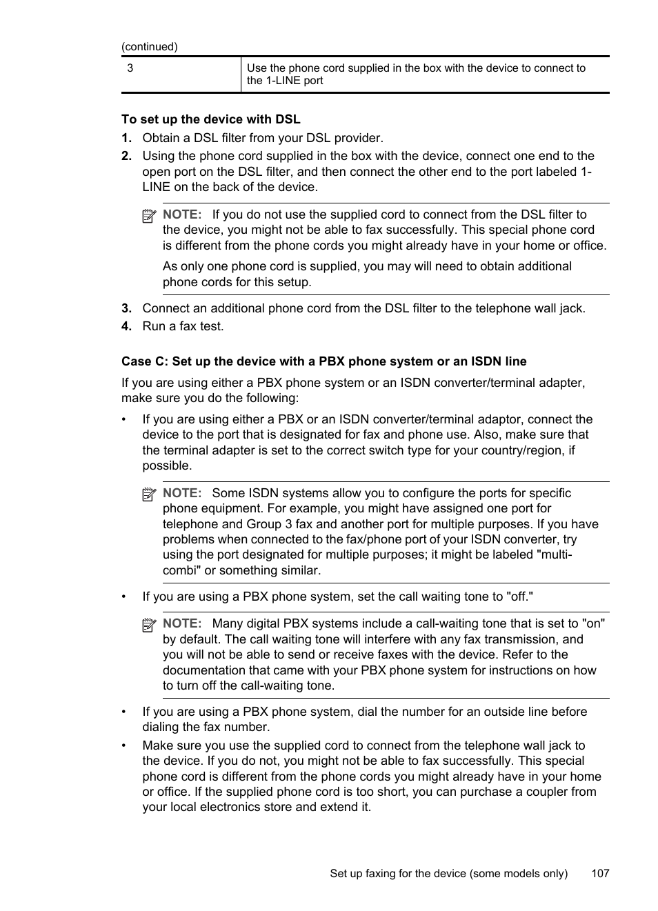 Case c: set up the device with a pbx, Phone system or an isdn line | HP Officejet Pro L7380 All-in-One Printer User Manual | Page 111 / 245