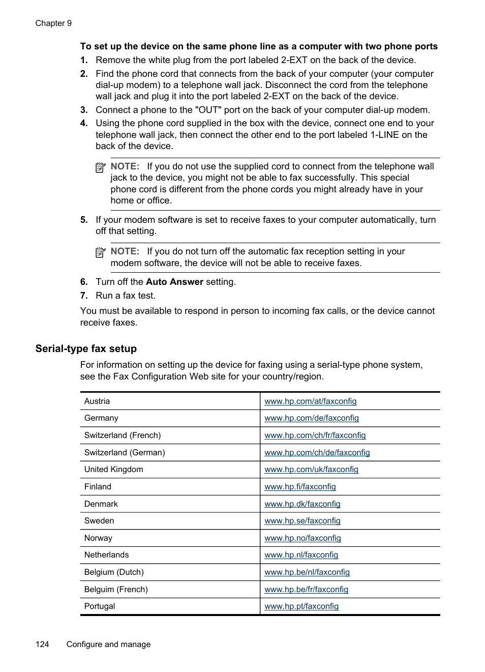 Serial-type fax setup | HP Officejet Pro L7380 All-in-One Printer User Manual | Page 128 / 245