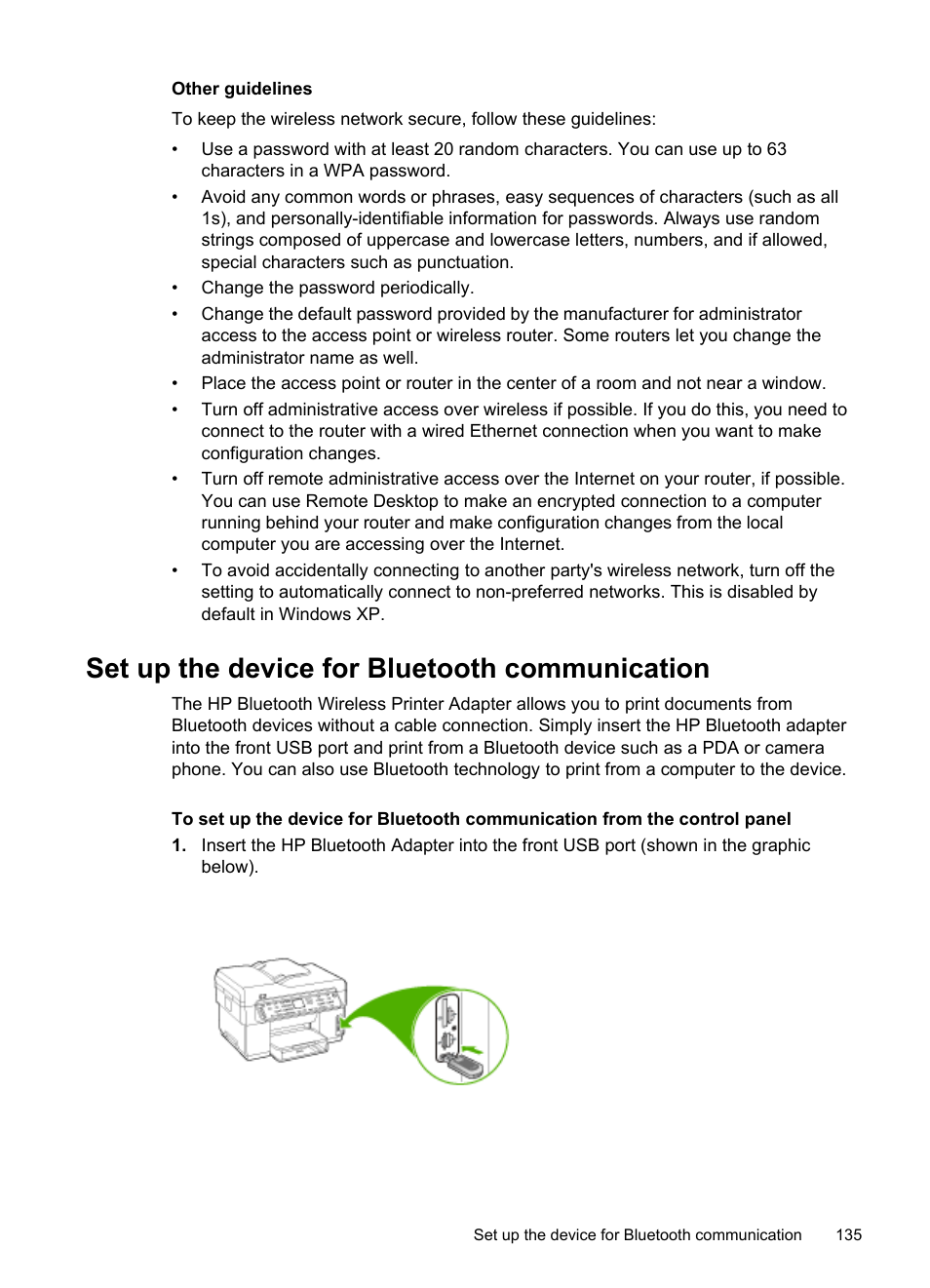 Other guidelines, Set up the device for bluetooth communication, Set bluetooth security for the device | Set up the device for | HP Officejet Pro L7380 All-in-One Printer User Manual | Page 139 / 245