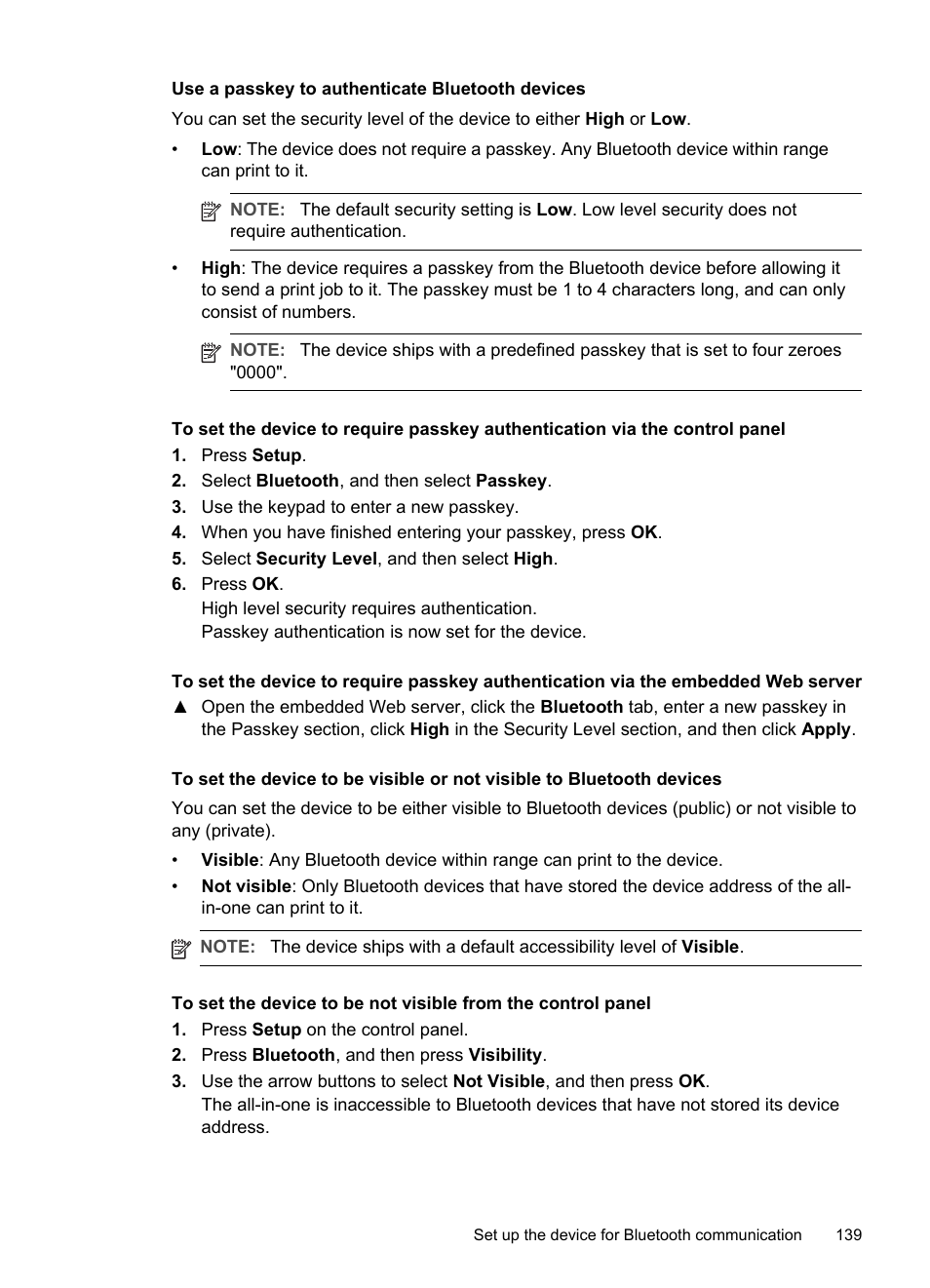 Use a passkey to authenticate bluetooth devices | HP Officejet Pro L7380 All-in-One Printer User Manual | Page 143 / 245