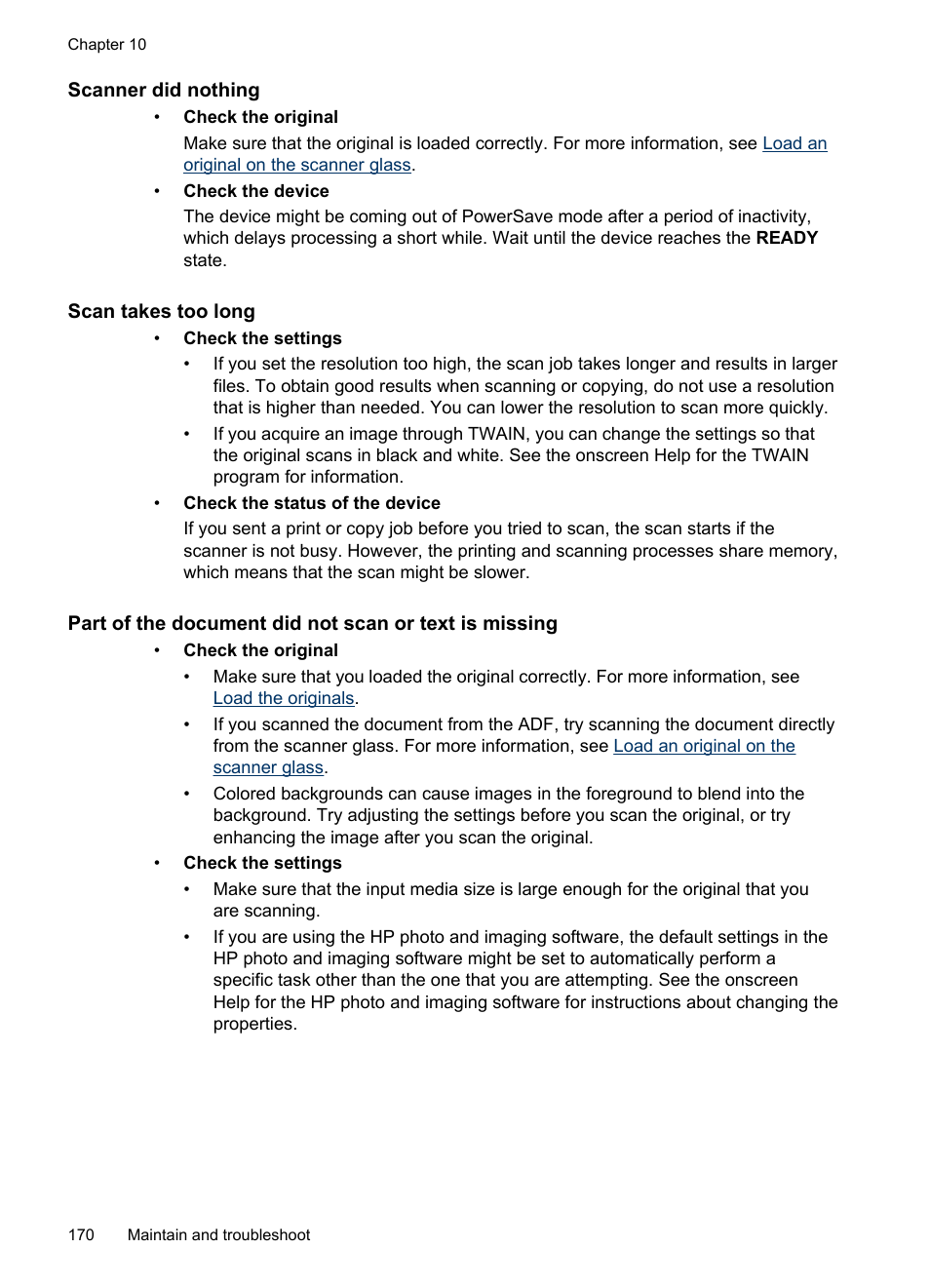 Scanner did nothing, Scan takes too long | HP Officejet Pro L7380 All-in-One Printer User Manual | Page 174 / 245