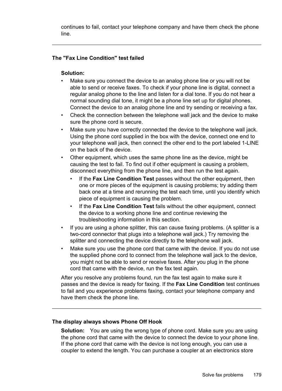 The "fax line condition" test failed | HP Officejet Pro L7380 All-in-One Printer User Manual | Page 183 / 245