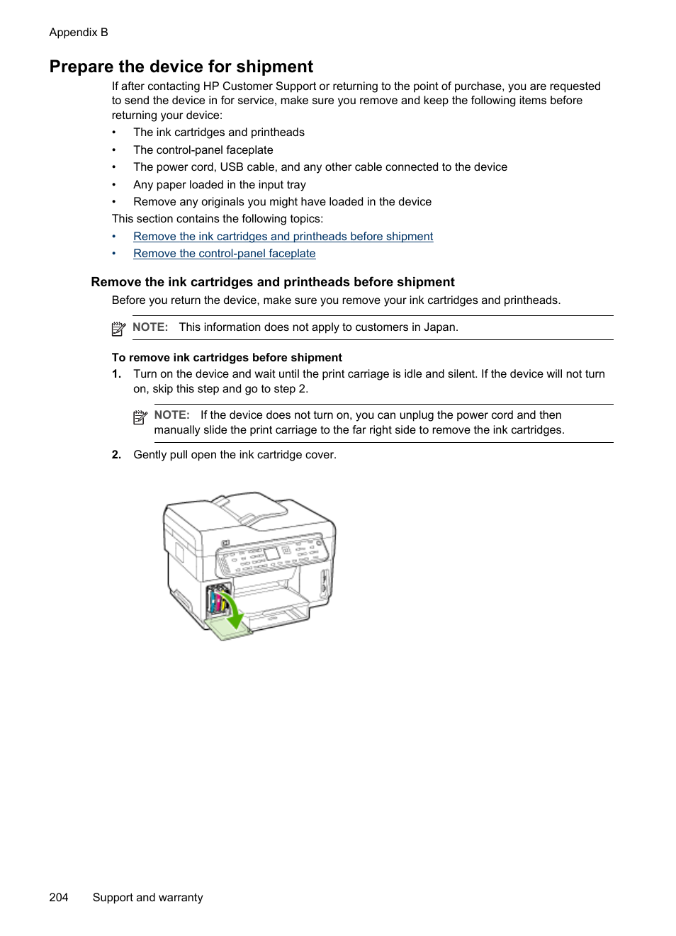 Prepare the device for shipment | HP Officejet Pro L7380 All-in-One Printer User Manual | Page 208 / 245