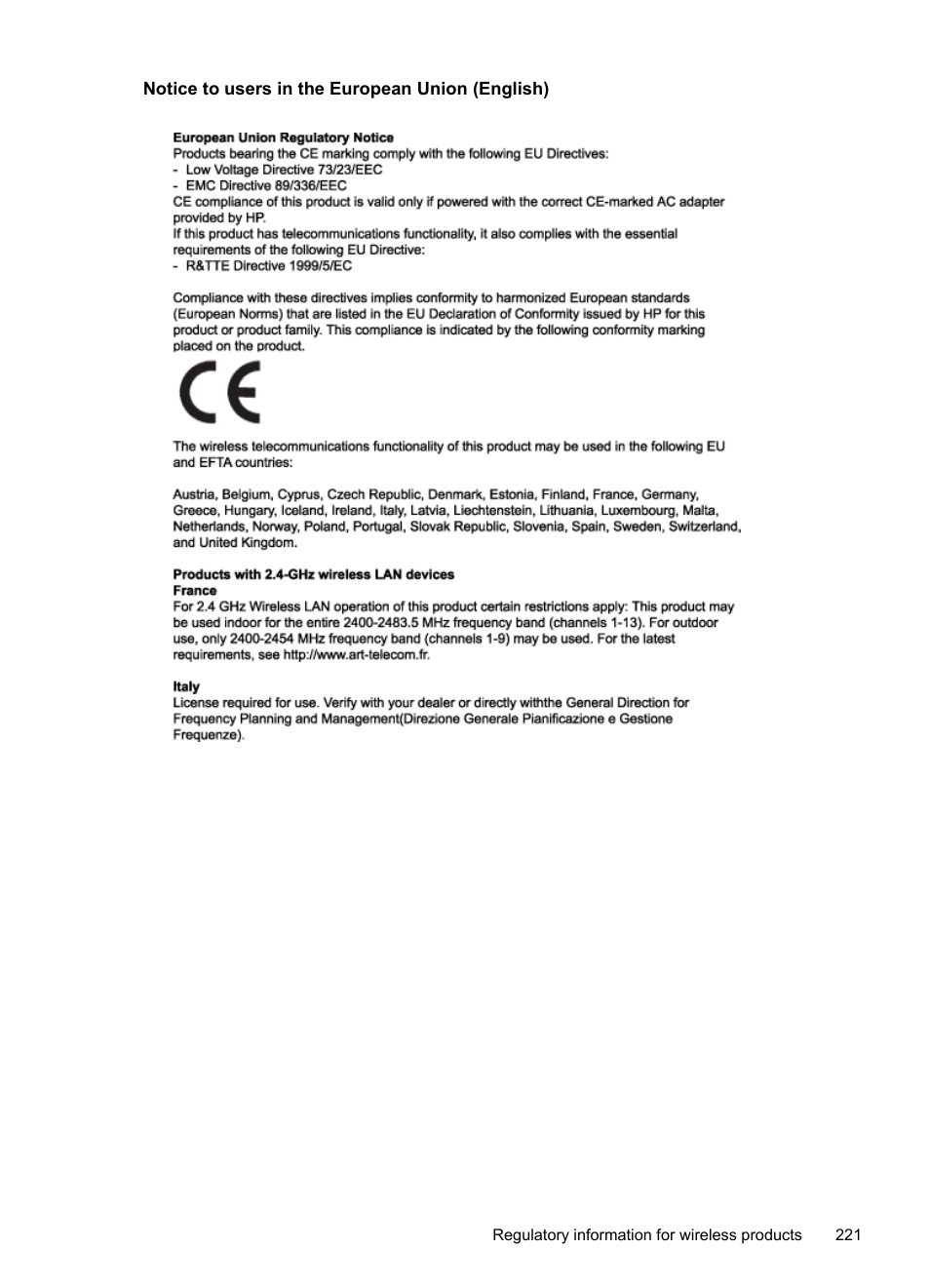 Notice to users in the european union (english) | HP Officejet Pro L7380 All-in-One Printer User Manual | Page 225 / 245