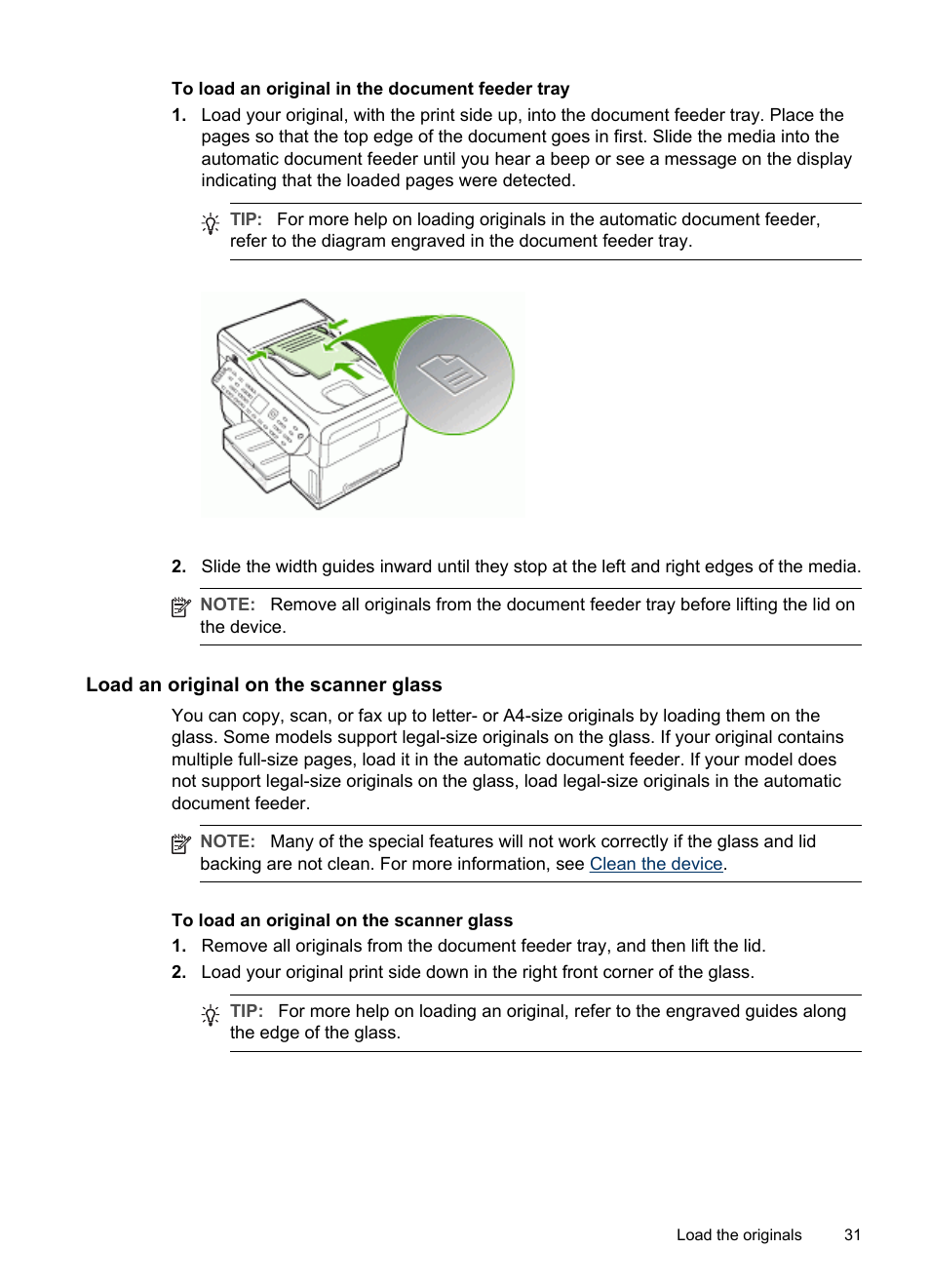 Load an original on the scanner glass | HP Officejet Pro L7380 All-in-One Printer User Manual | Page 35 / 245