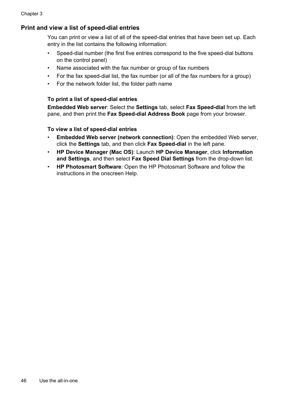 Print and view a list of speed-dial entries, To print a list of speed-dial entries, To view a list of speed-dial entries | Print, And view a list of speed-dial entries | HP Officejet Pro L7380 All-in-One Printer User Manual | Page 50 / 245