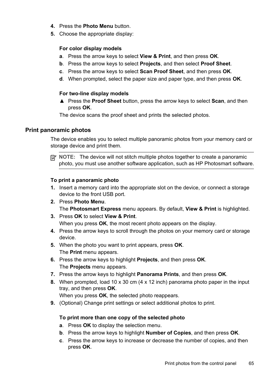 Print panoramic photos | HP Officejet Pro L7380 All-in-One Printer User Manual | Page 69 / 245