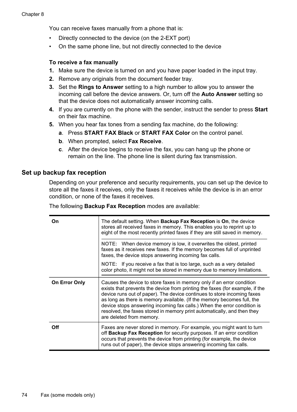 Set up backup fax reception | HP Officejet Pro L7380 All-in-One Printer User Manual | Page 78 / 245