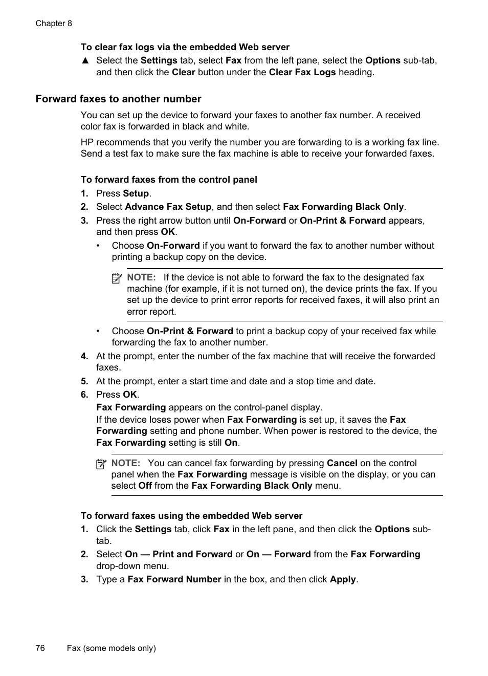 Forward faxes to another number | HP Officejet Pro L7380 All-in-One Printer User Manual | Page 80 / 245