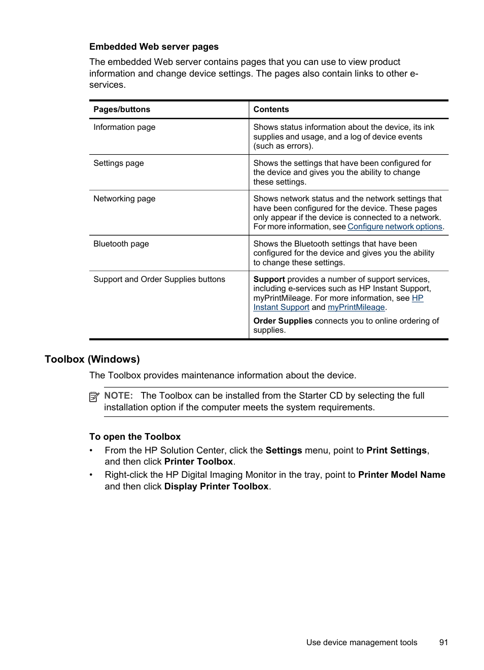 Toolbox (windows), To open the toolbox | HP Officejet Pro L7380 All-in-One Printer User Manual | Page 95 / 245