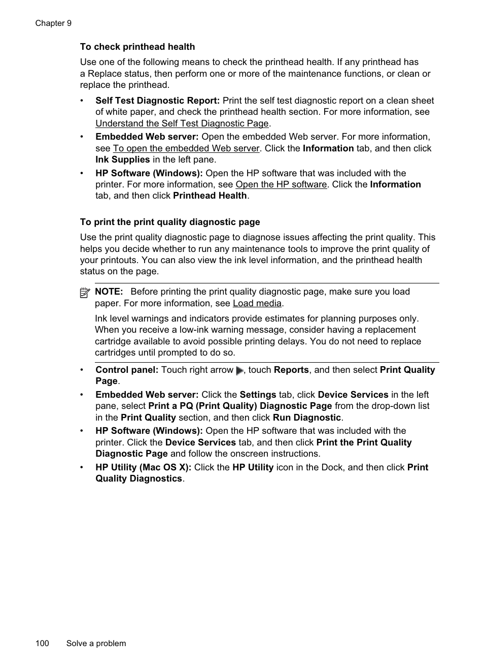 To check printhead health, See to check printhead, Health | HP Officejet Pro 8500A User Manual | Page 104 / 246