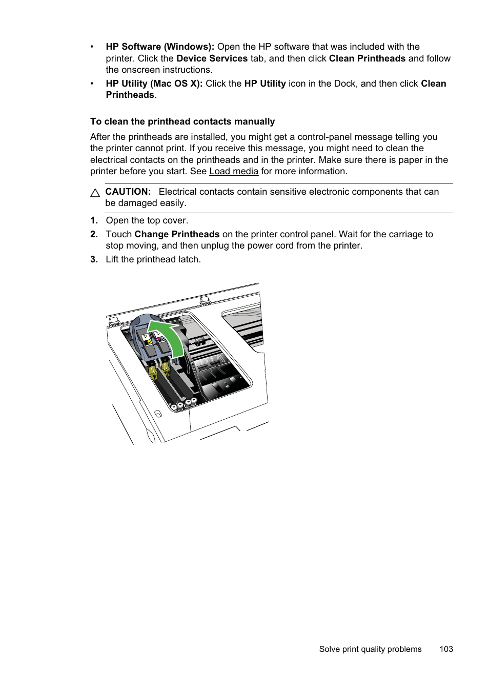 To clean the printhead contacts manually | HP Officejet Pro 8500A User Manual | Page 107 / 246