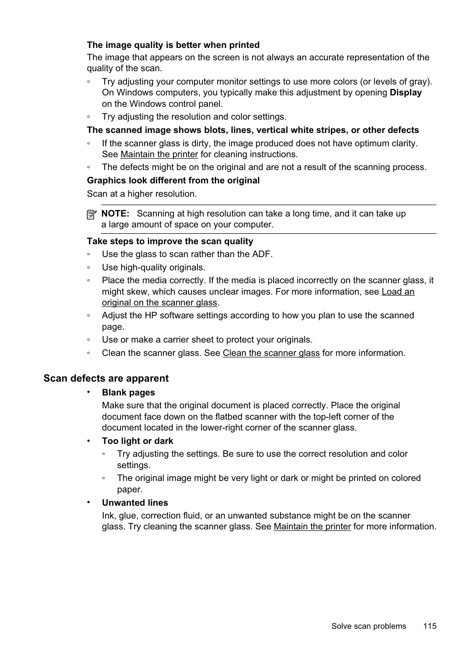 Scan defects are apparent | HP Officejet Pro 8500A User Manual | Page 119 / 246