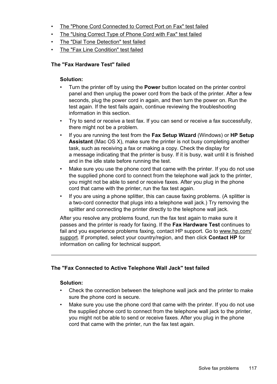 The "fax hardware test" failed | HP Officejet Pro 8500A User Manual | Page 121 / 246