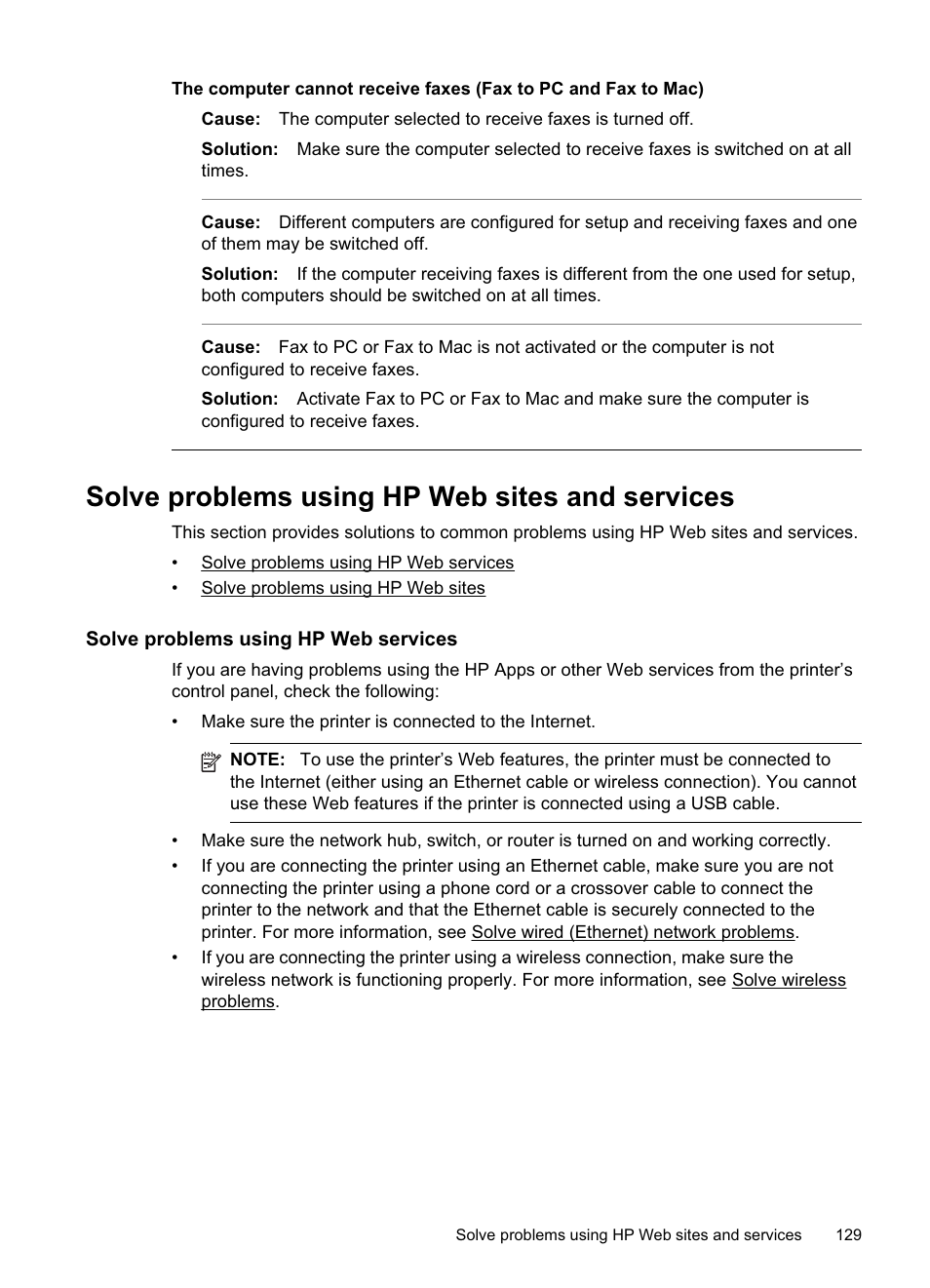 Solve problems using hp web sites and services, Solve problems using hp web services | HP Officejet Pro 8500A User Manual | Page 133 / 246