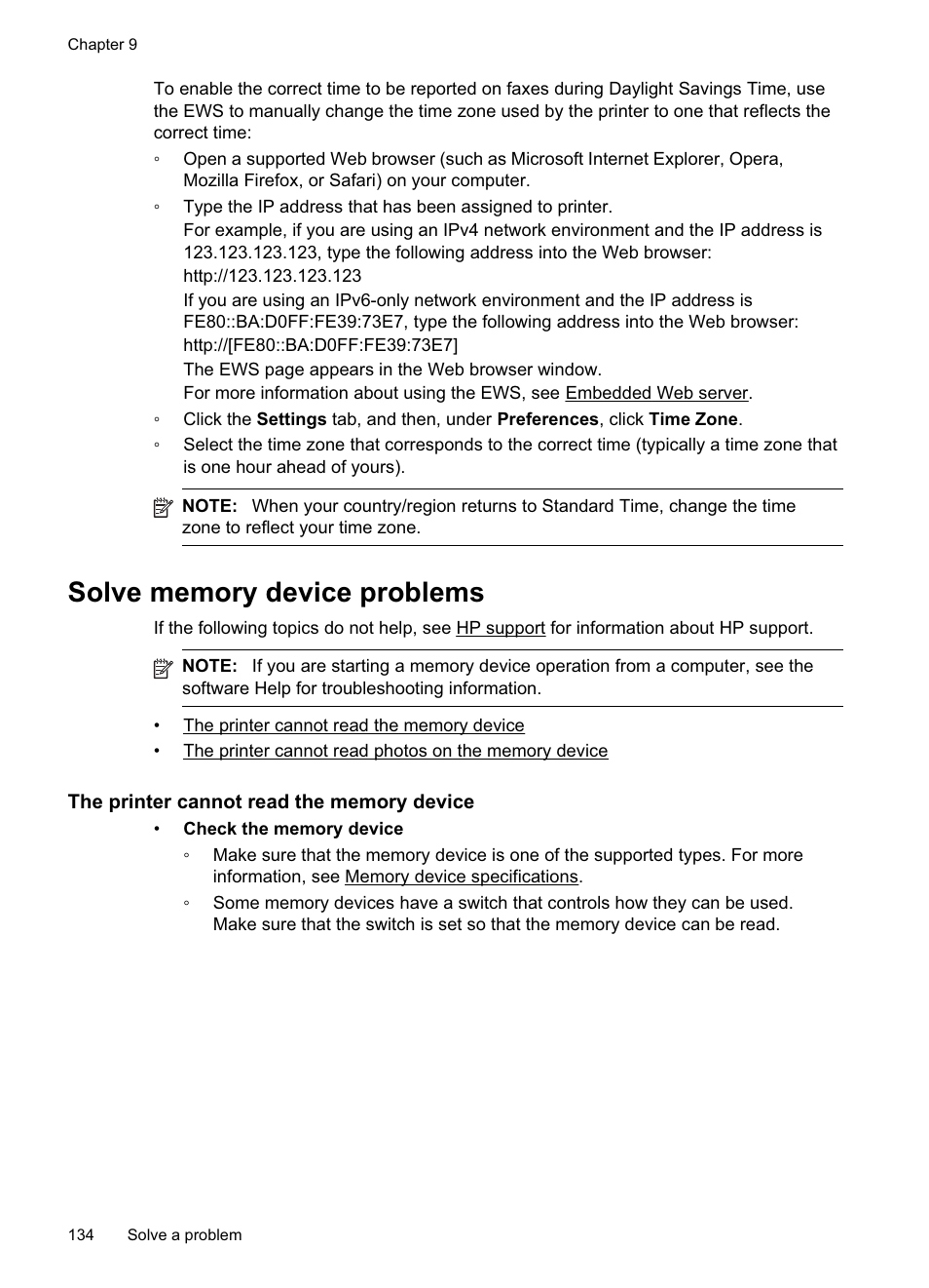 Solve memory device problems, The printer cannot read the memory device | HP Officejet Pro 8500A User Manual | Page 138 / 246