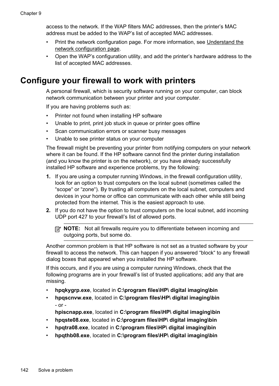 Configure your firewall to work with printers | HP Officejet Pro 8500A User Manual | Page 146 / 246