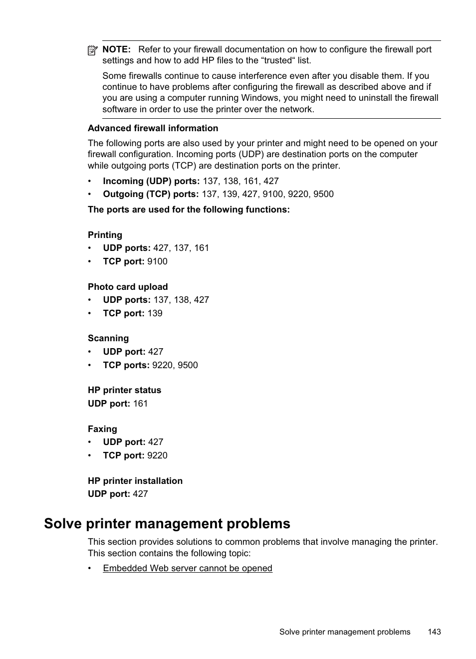 Solve printer management problems, Embedded web server cannot be opened | HP Officejet Pro 8500A User Manual | Page 147 / 246