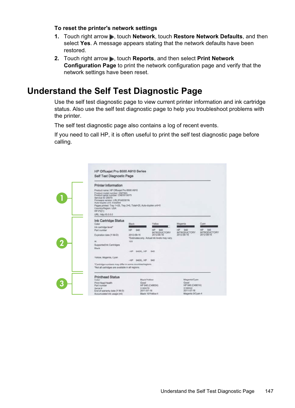 Understand the self test diagnostic page | HP Officejet Pro 8500A User Manual | Page 151 / 246