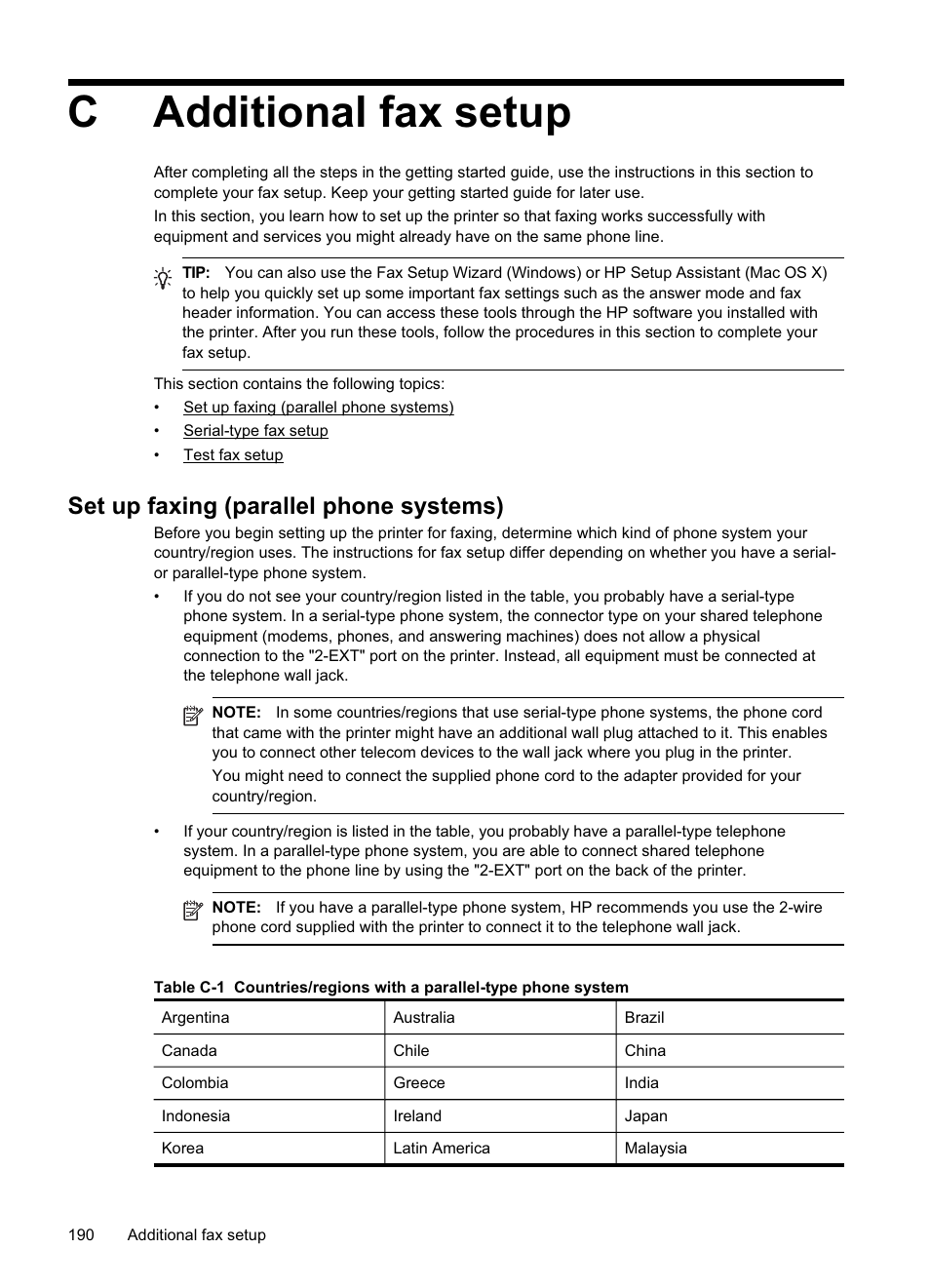 Additional fax setup, Set up faxing (parallel phone systems), Case h: shared voice/fax line with computer modem | Cadditional fax setup | HP Officejet Pro 8500A User Manual | Page 194 / 246