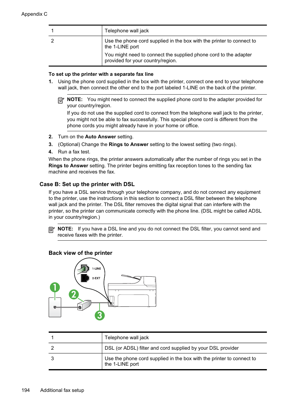 Case b: set up the printer with dsl | HP Officejet Pro 8500A User Manual | Page 198 / 246