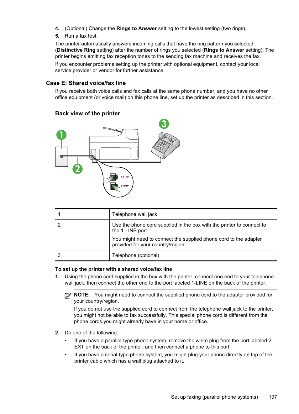 Case e: shared voice/fax line | HP Officejet Pro 8500A User Manual | Page 201 / 246