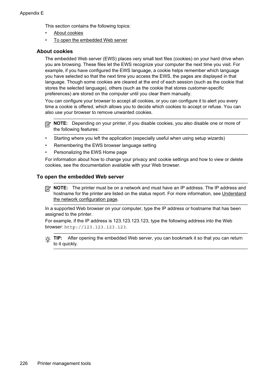 About cookies, To open the embedded web server, To open the embedded web server. click | HP Officejet Pro 8500A User Manual | Page 230 / 246