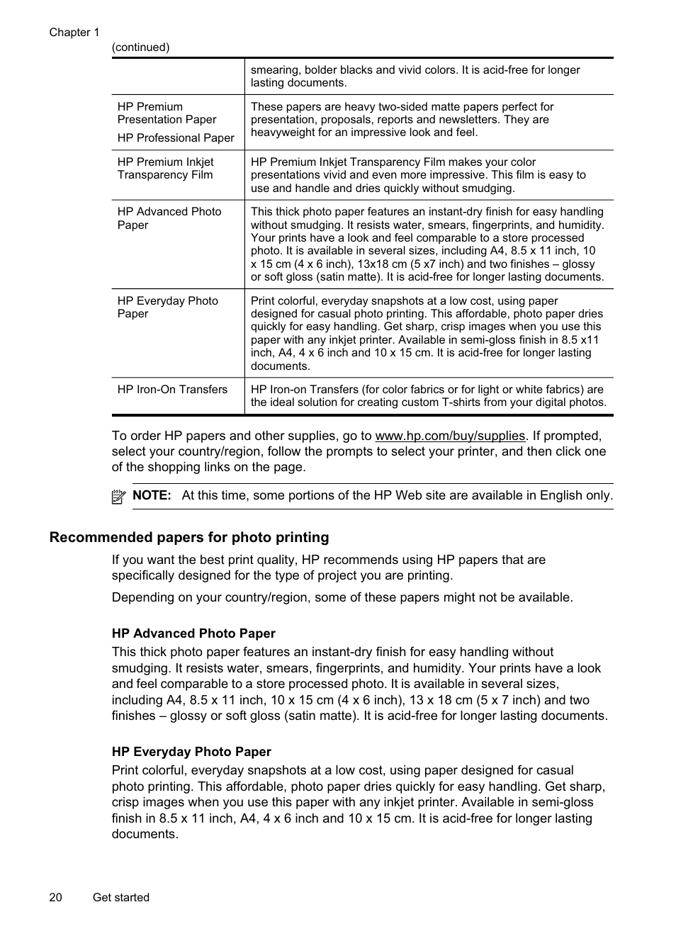 Recommended papers for photo printing | HP Officejet Pro 8500A User Manual | Page 24 / 246