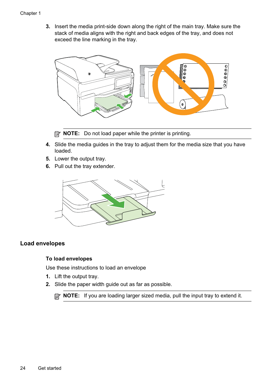 Load envelopes | HP Officejet Pro 8500A User Manual | Page 28 / 246