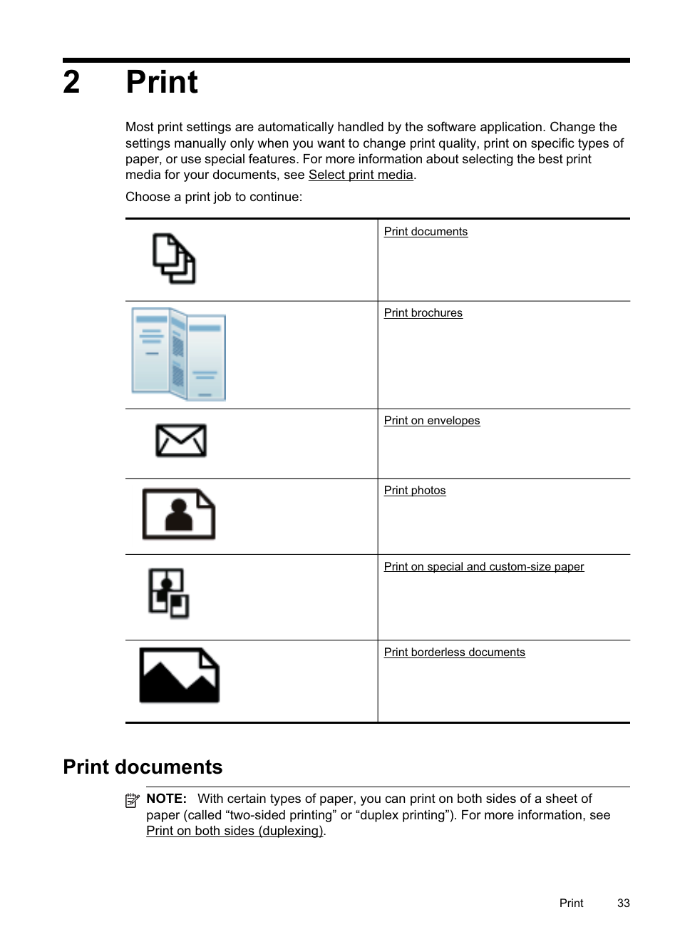 Print, Print documents, Print print documents | 2print | HP Officejet Pro 8500A User Manual | Page 37 / 246