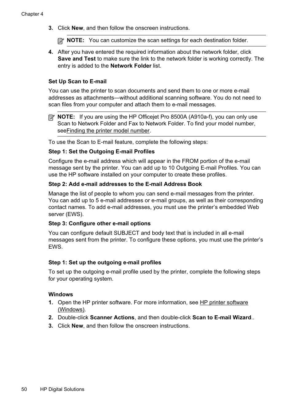 Set up scan to e-mail | HP Officejet Pro 8500A User Manual | Page 54 / 246