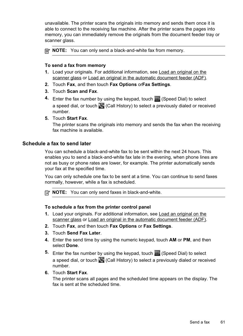 Schedule a fax to send later | HP Officejet Pro 8500A User Manual | Page 65 / 246