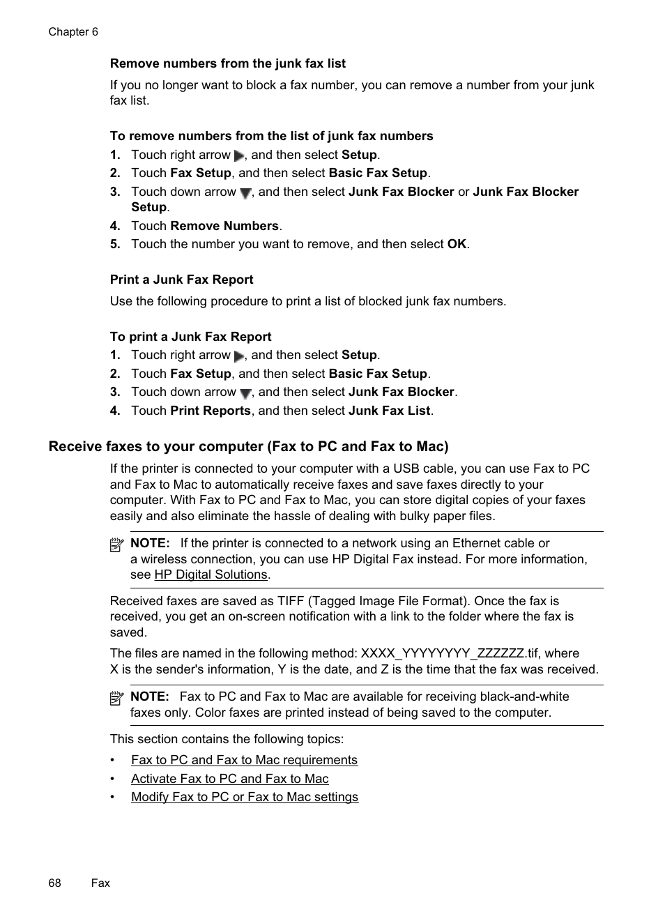 Remove numbers from the junk fax list, Print a junk fax report | HP Officejet Pro 8500A User Manual | Page 72 / 246