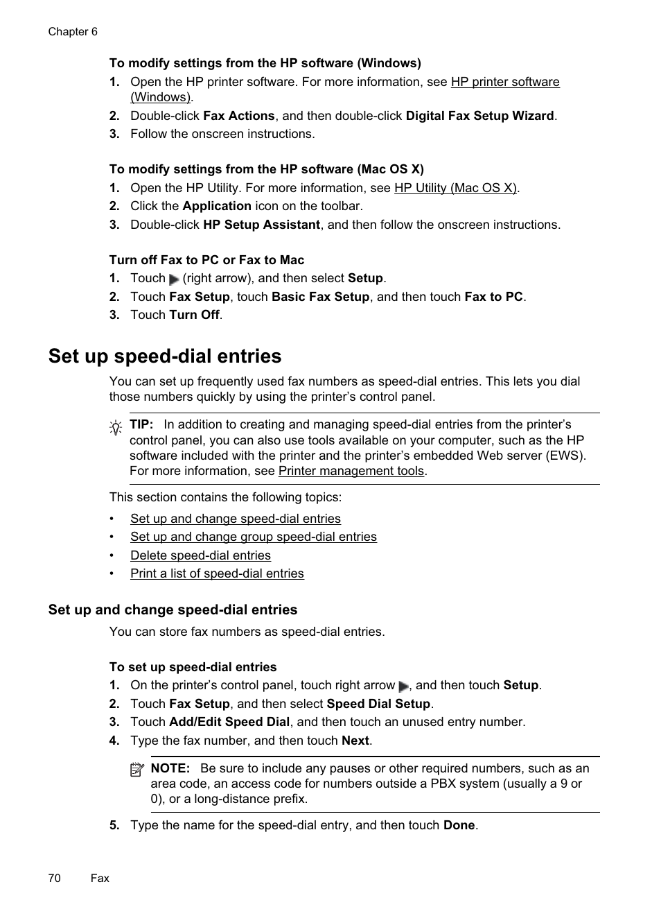 Set up speed-dial entries, Set up and change speed-dial entries | HP Officejet Pro 8500A User Manual | Page 74 / 246