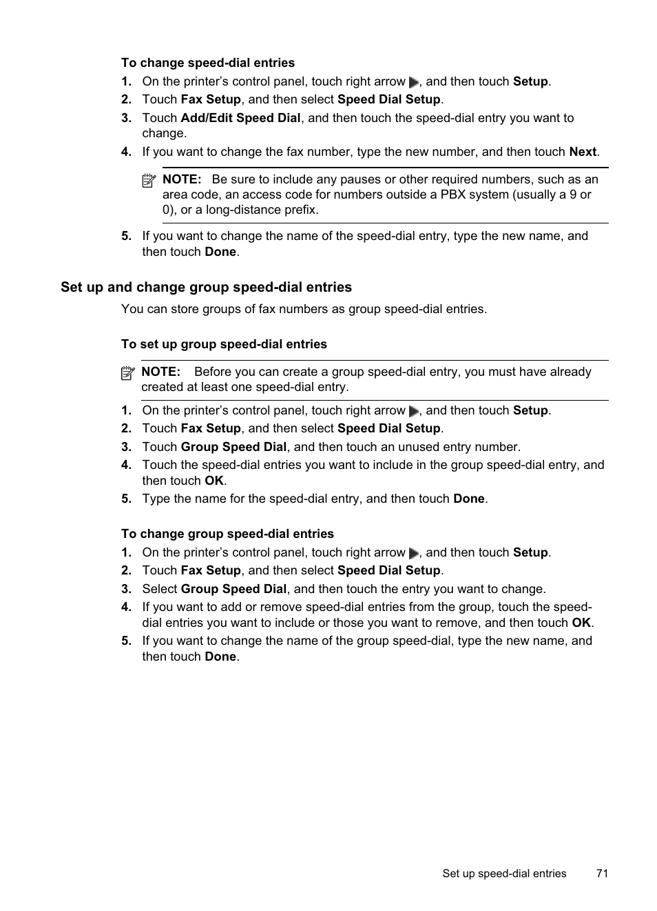 Set up and change group speed-dial entries | HP Officejet Pro 8500A User Manual | Page 75 / 246