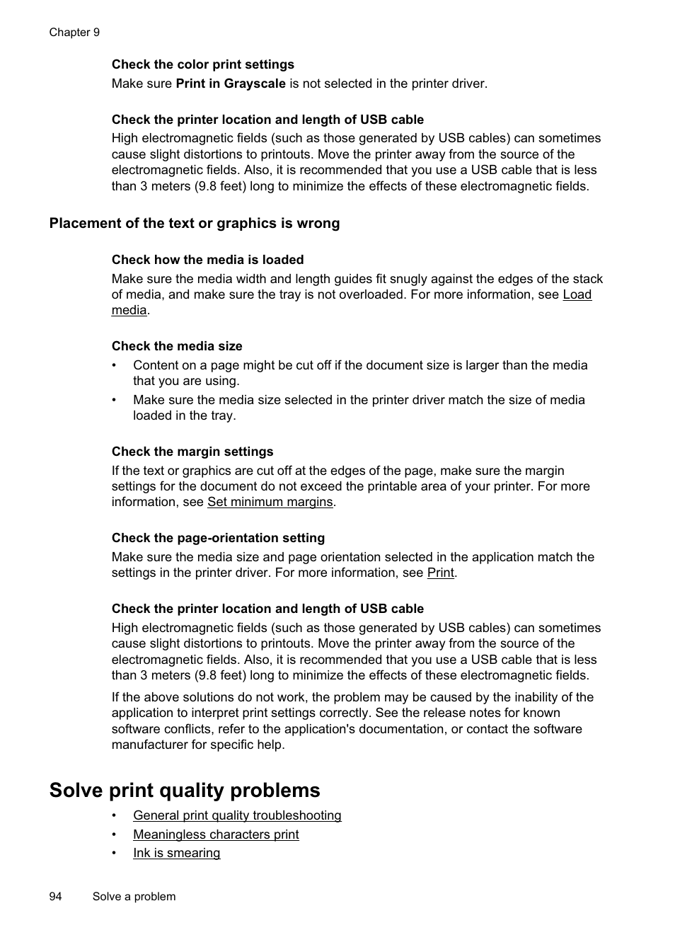 Placement of the text or graphics is wrong, Solve print quality problems | HP Officejet Pro 8500A User Manual | Page 98 / 246