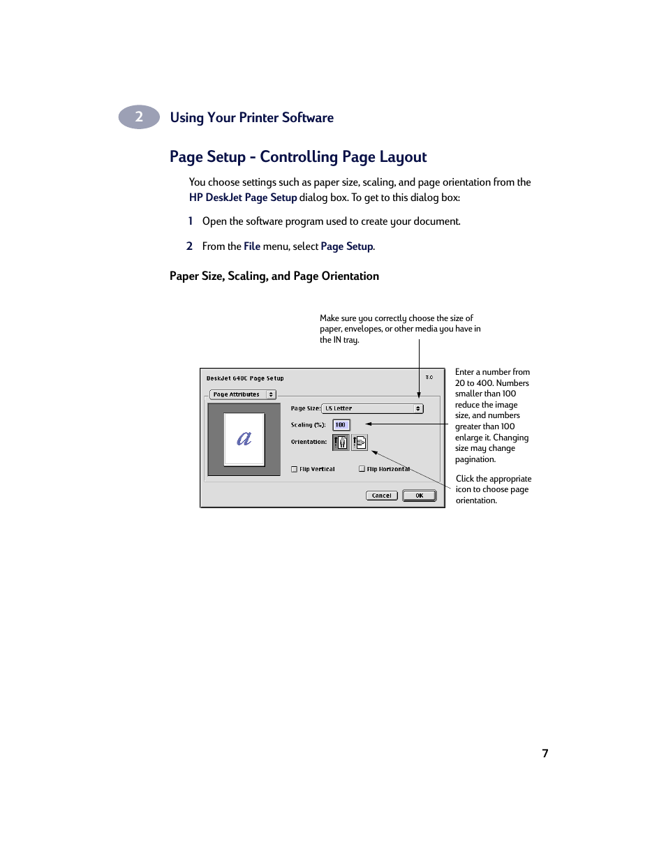 Page setup - controlling page layout | HP Deskjet 642c Printer User Manual | Page 14 / 67