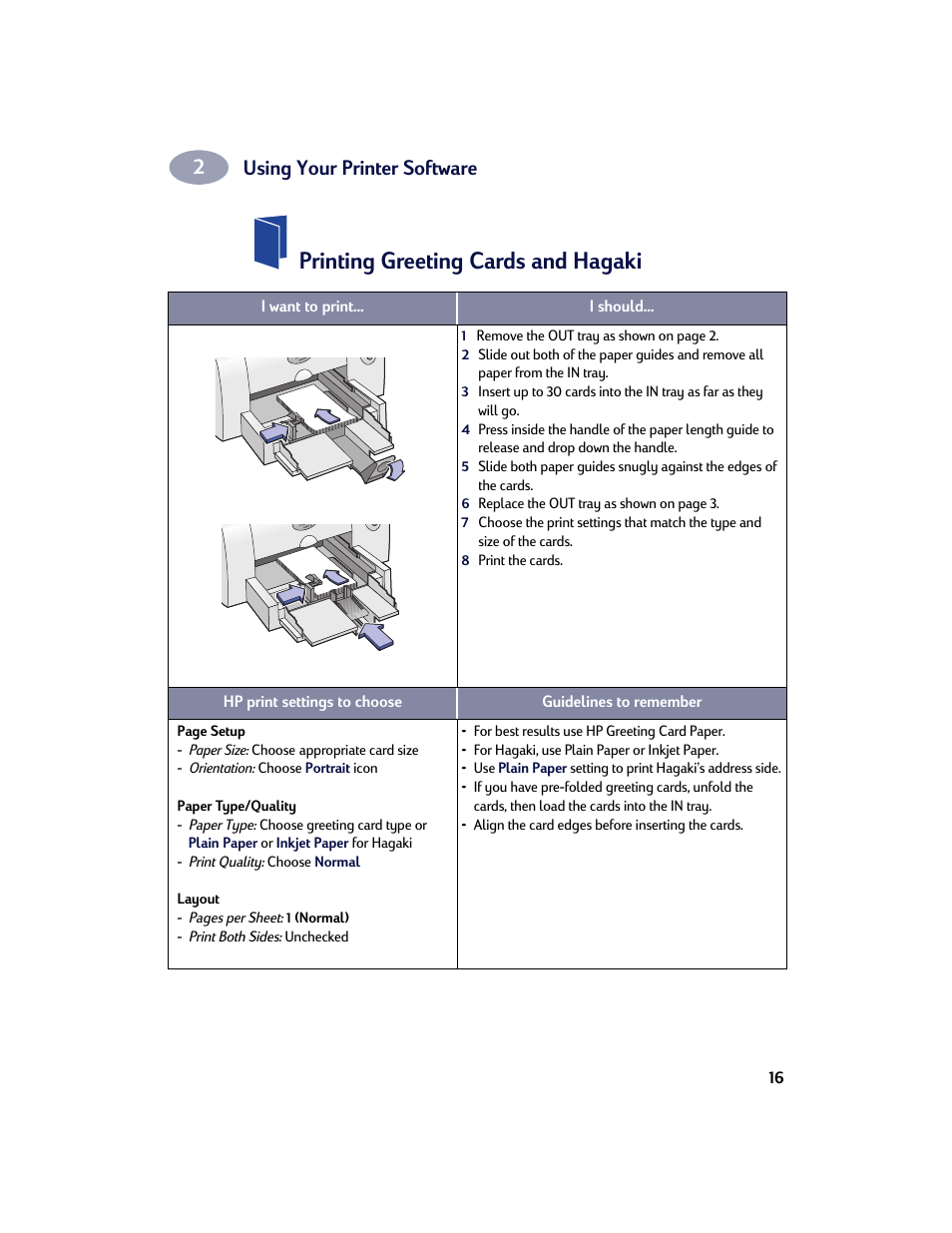 Printing greeting cards and hagaki, Using your printer software | HP Deskjet 642c Printer User Manual | Page 23 / 67