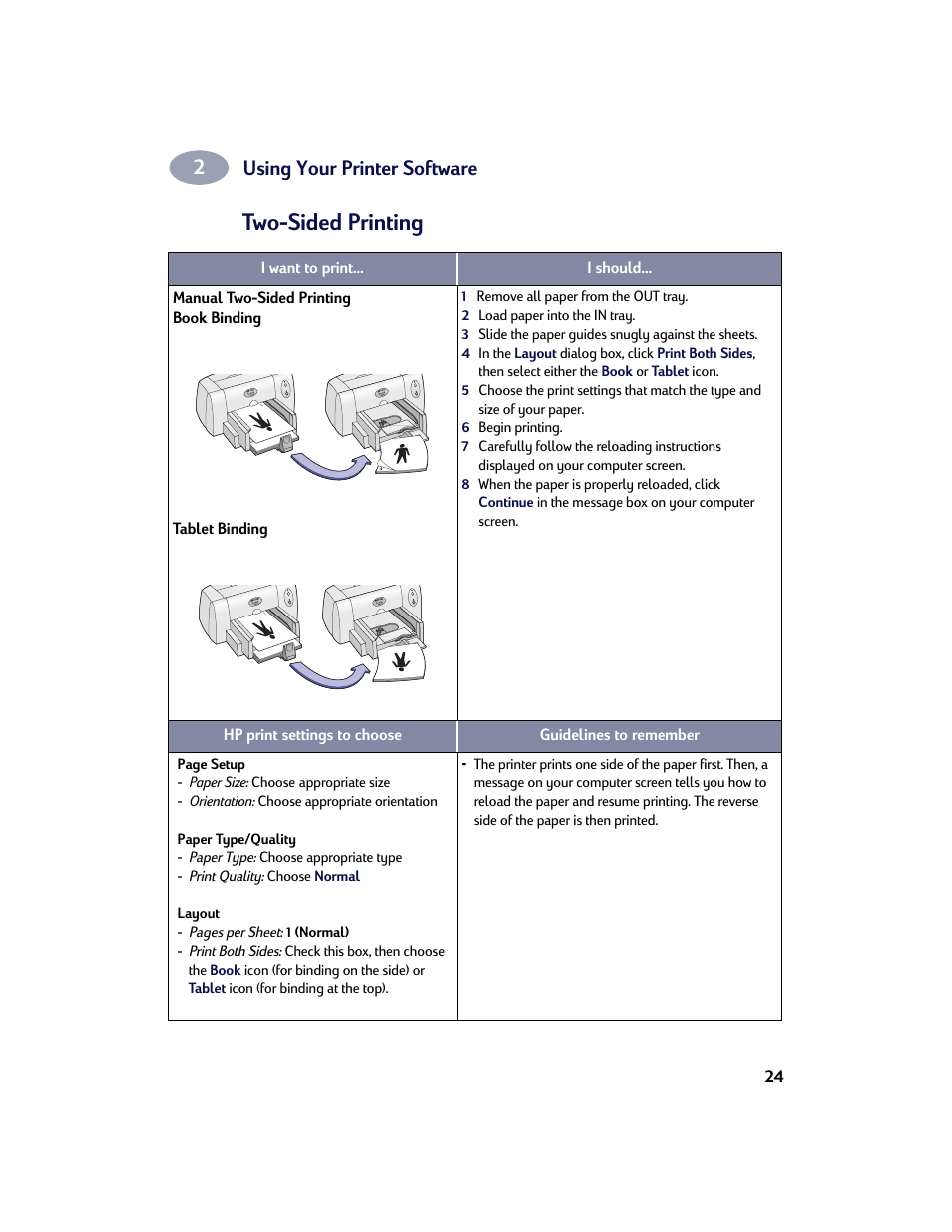 Two-sided printing, Using your printer software | HP Deskjet 642c Printer User Manual | Page 31 / 67