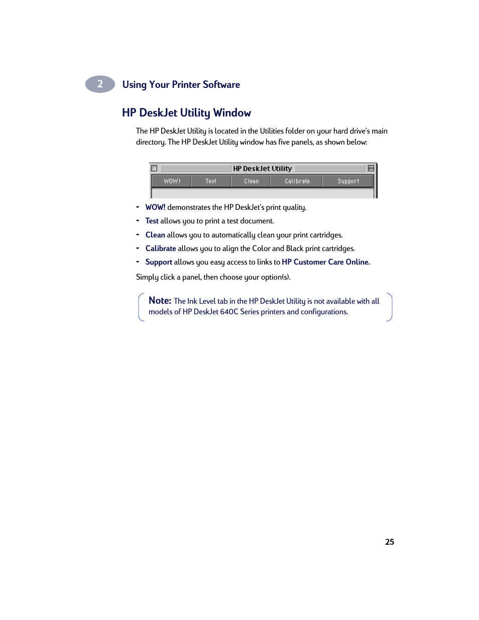 Hp deskjet utility window | HP Deskjet 642c Printer User Manual | Page 32 / 67