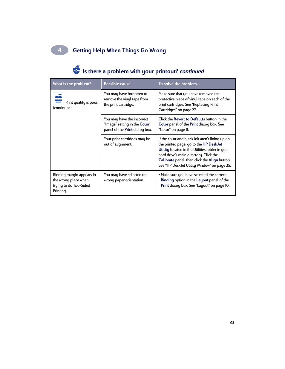 Getting help when things go wrong, Is there a problem with your printout? continued | HP Deskjet 642c Printer User Manual | Page 48 / 67