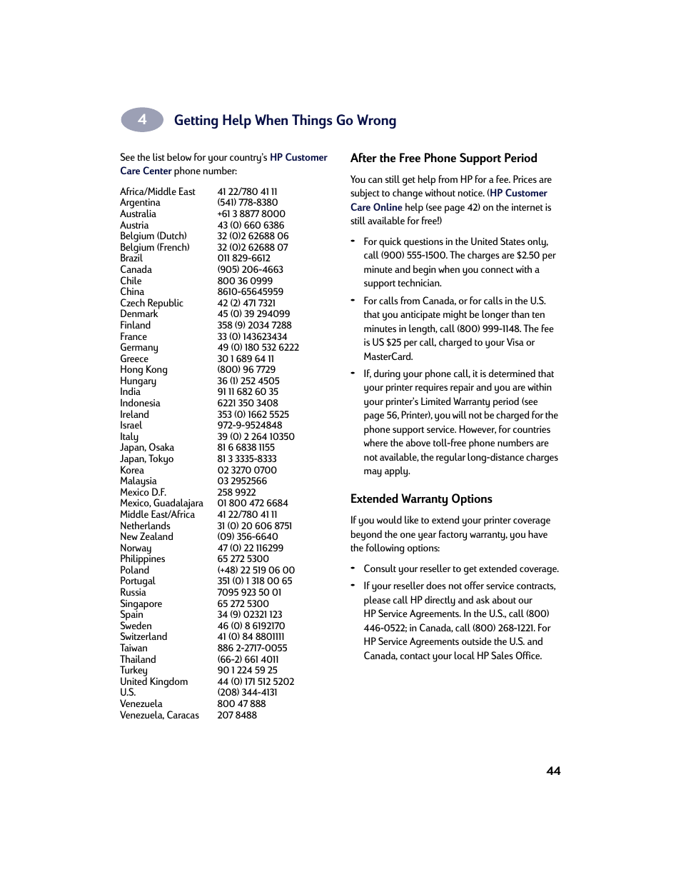 Getting help when things go wrong | HP Deskjet 642c Printer User Manual | Page 51 / 67
