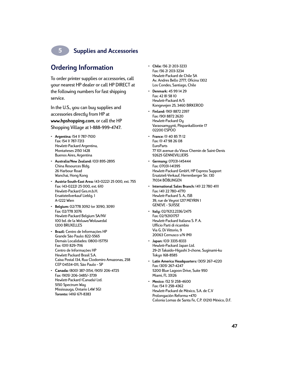 Ordering information, Supplies and accessories | HP Deskjet 642c Printer User Manual | Page 54 / 67