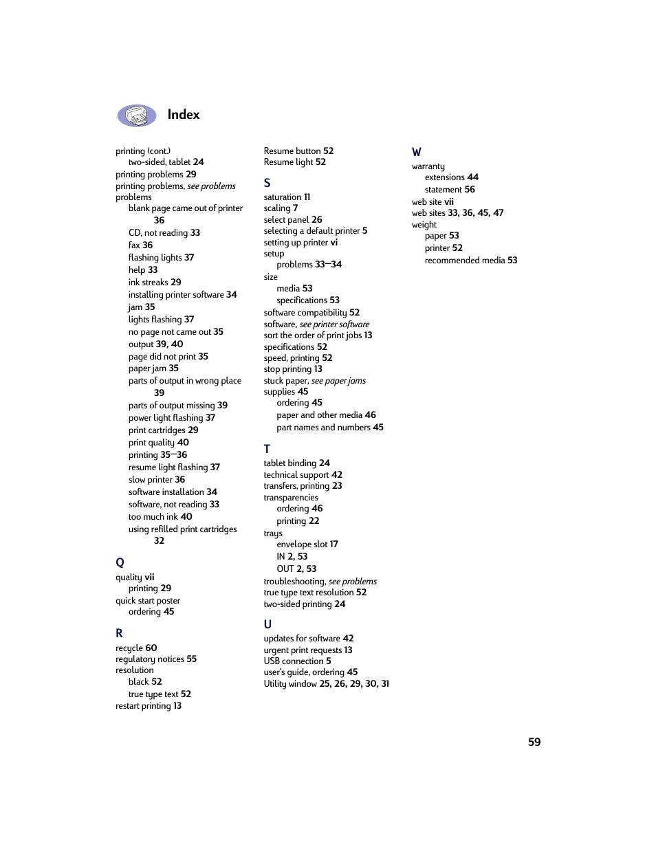 Index | HP Deskjet 642c Printer User Manual | Page 66 / 67