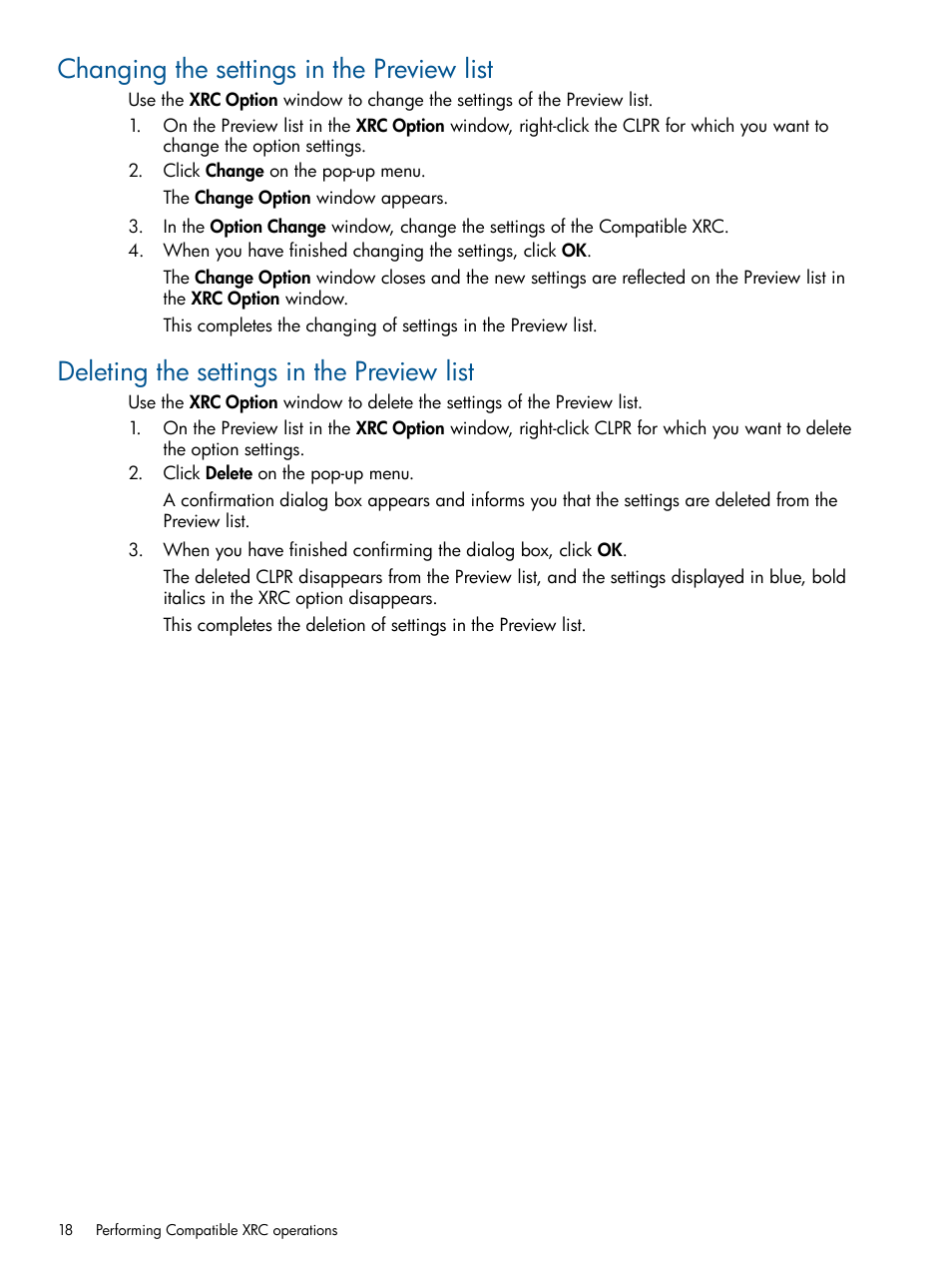 Changing the settings in the preview list, Deleting the settings in the preview list | HP XP P9500 Storage User Manual | Page 18 / 31